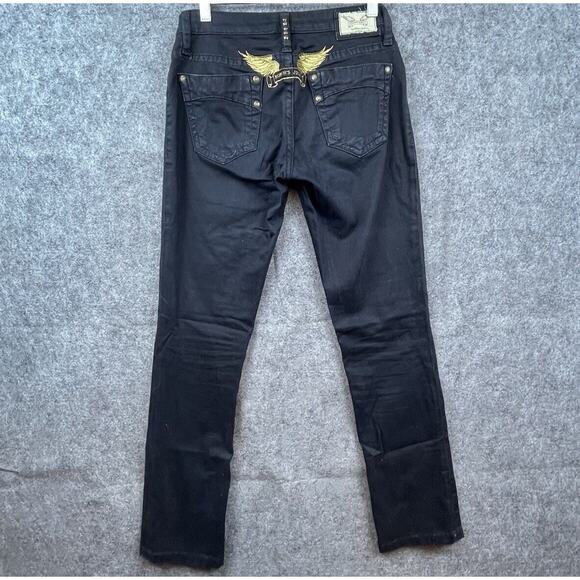 Robins Jean Womens 27 Black Marilyn Gold Angel Wings Embroidered Studded Slim - Picture 1 of 11